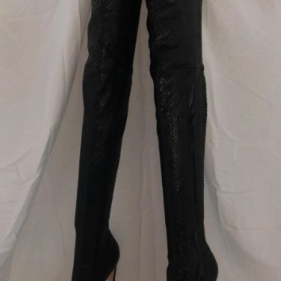 40/US9❤️ BRIAN ATWOOD Black Stretch Snakeskin Over Knee High Heels Thigh Boots - Picture 9 of 16